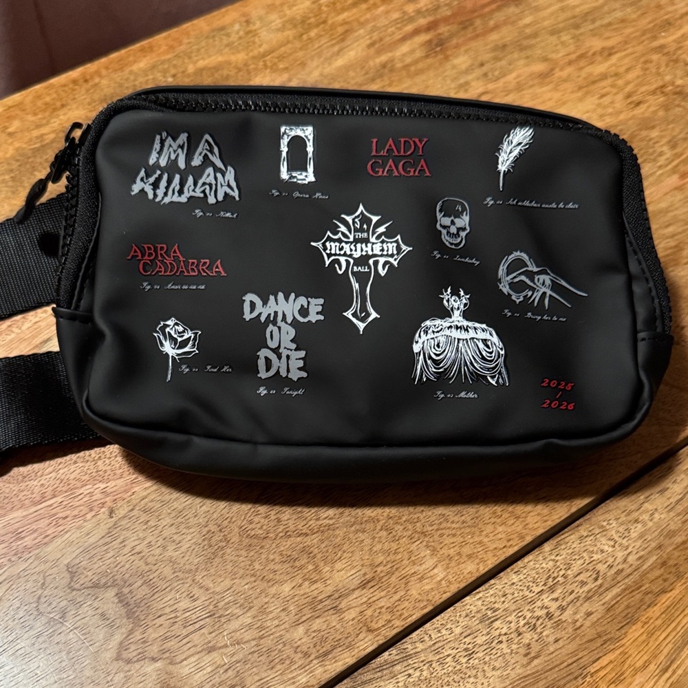 Black Graphic Belt Bag with Lady Gaga Print from 2025/2026 Mayhem Ball VIP Merch